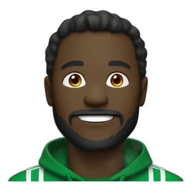 man, dark skin, light beard, dark green tracksuit, smiling sticker