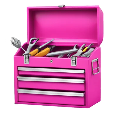 Realistic metallic hot pink tool box with top open and tools inside of it isolated.  sticker