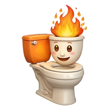 A smiling, happy toilet with fire coming from its bowl sticker