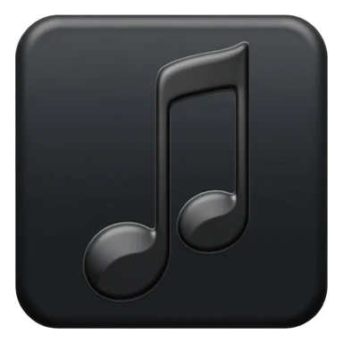 single musical note emoji, deep matte black metal material, smooth rounded geometry sticker