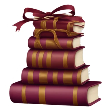 burgundy books stacked up and tied together by a burgundy bow sticker