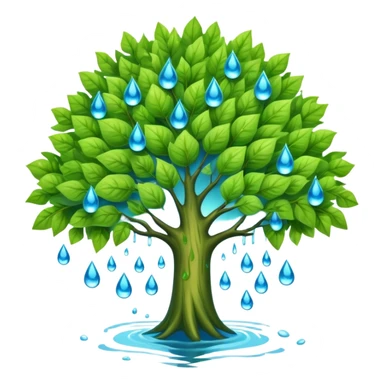 a leafy green tree with its crown bursting into blue water drops, no fire or smoke sticker