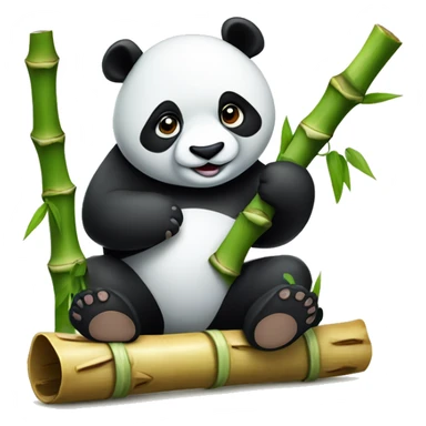 a panda is sitting eating bamboo with VYRM carved on it sticker
