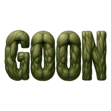 Make the word 'GOON' look more realistic, with each letter formed from detailed, anatomically accurate muscles. Add realistic muscle texture, shading, and definition, while keeping the overall shape clear and readable. No background. sticker