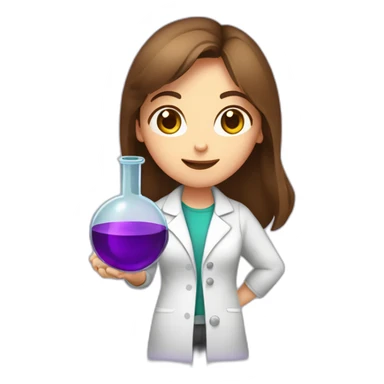 Cute Chemist Lab girl long brown hair chemistry analysis experiment holding purple flask sticker