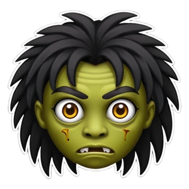 Uma zumbi com os cabelos pretos, longos, liso e com franja, olhos castanhos sticker