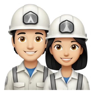 Woman and man builders with black hair and white helmets sticker