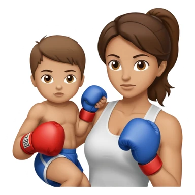 Light brunette fit mom boxing with baby boy sticker