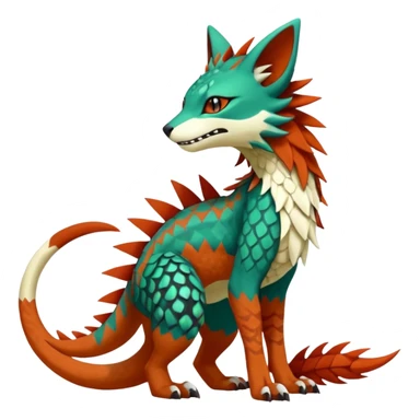 Kawaii cute reddish orangish greenish exotic tribal beautiful pretty elegant divine edgy feline-vernid-sergal-Fakémon-Pokémon-Digimon-fursona-animal-creature with accessories, jewelries, full body, with intricate detailed markings, furs, fins, scales, spiny sticker