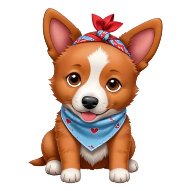 Red heeler puppy wearing a bandana around neck sticker