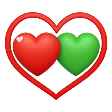 two hearts circling each other. one is red, the other is green sticker