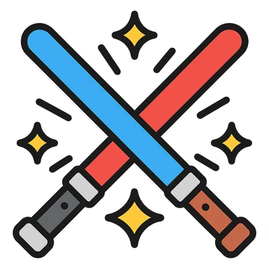 crossed blue and red lightsabers with dynamic motion lines and yellow sparks sticker