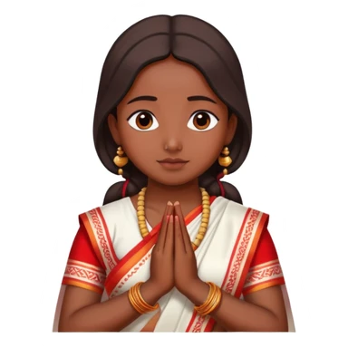 Bengali girl wearing traditional red and white saree with hands joined in prayer position sticker