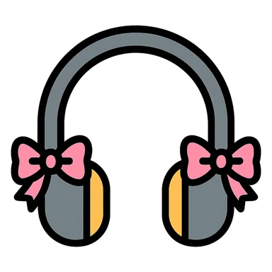gray headphones with light pink bows, color outline icon style sticker