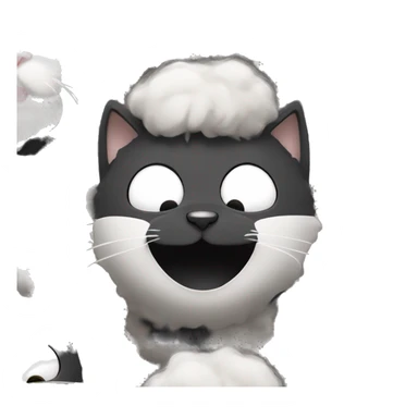 fluffy black and white cat begs for food sticker