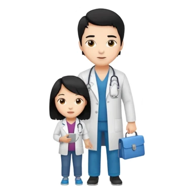 doctor black hair with a kid with casual clothes sticker
