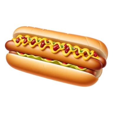 Cinematic Realistic Hot Dog Dish Emoji, featuring a classic hot dog in a bun topped with mustard and relish rendered with crisp textures and vibrant, dynamic lighting. sticker
