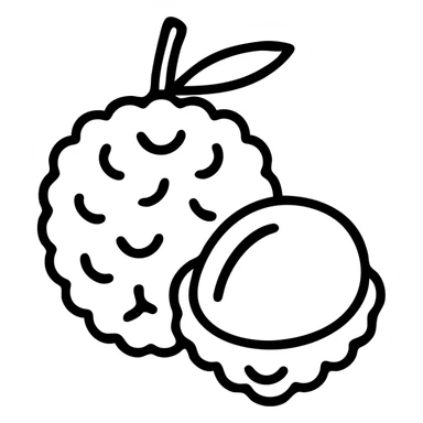 Lychee fruit with its distinctive bumpy reddish skin and single small fruit with translucent white flesh sticker