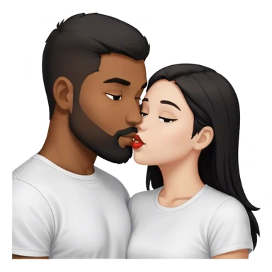 brown skinned man with black short hair and black short beard with white tshirt kissing white girl with long brunette hair in white tshirt sticker