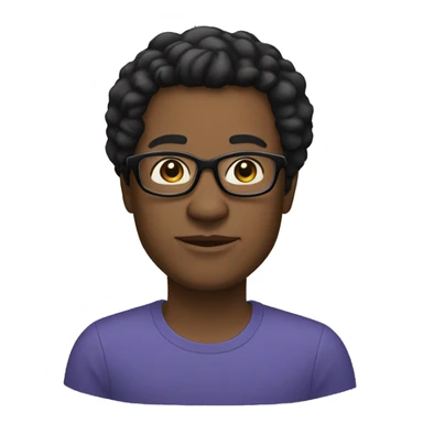 45-year-old dark-skinned person, black hair combed to the side, light brown skin, oval face, wears glasses sticker
