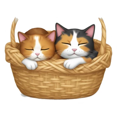 Two calico cats sleeping in a basket sticker