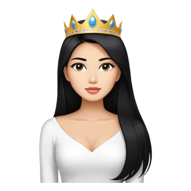 Miss Universe Southeast Asian woman with very long straight black hair wearing a beautiful white top sticker