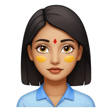make an emoticon of a woman that has gel-like under eye patches of skincare of transparent color and make the woman slightly indian with only skintone and hair and no other such element and make the patches slightly bigger sticker