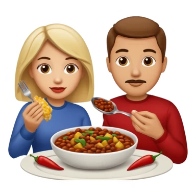 ligth couple having dinner of chili, beans and potatoes sticker