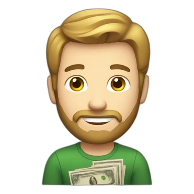 caucasian male with small beard and holding money sticker