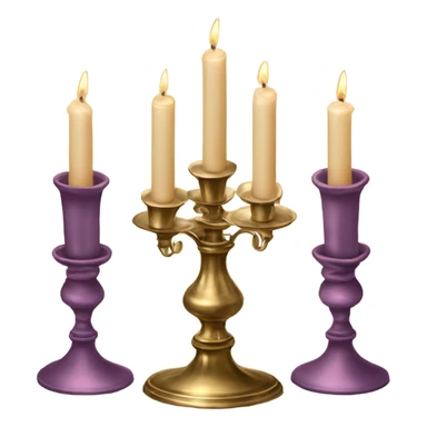 brass vintage candlestick for three candles with big candles and velvet ribbon tied in a bow sticker