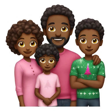 Black family posing in front of pink Christmas tree sticker