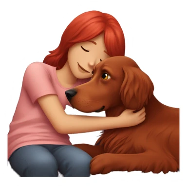 Girl cuddling with red setter on couch sticker