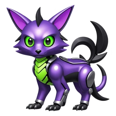 Futuristic modern mechanical badass cool shiny metallic alloy black-obsidian purple neon-green white lime animal hybrid Fakemon full body sticker