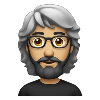 Black shirt, bearded middle eastern male with Turkish mustache, medium long hair and black rounded glasses  sticker