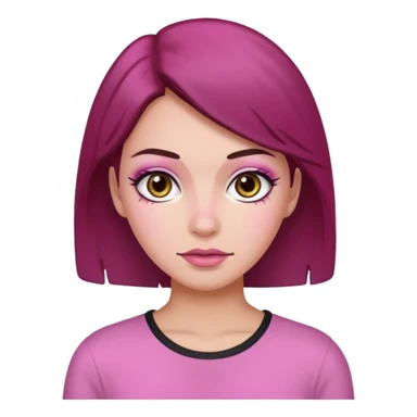 Woman with pink all skin, white background, dark brown hair and hazel eyes and brown eyebrows sticker