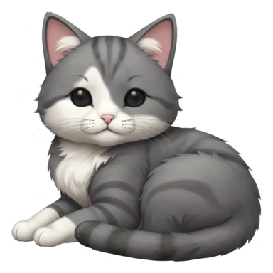 dark grey and white small cat with his eyes closed, leaning his head on his paw while leaning on his elbow lying down sticker