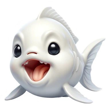 Cinematic Cute Yawning White Goldfish Portrait Emoji, Head tilted slightly with a dramatic, wide-open yawn, showcasing a smooth, pure white body with graceful, flowing fins, eyes barely open in drowsy contentment, Simplified yet irresistibly adorable features, highly detailed, glowing with a soft, cozy glow, high shine, relaxed yet expressive, stylized with a touch of whimsy, bright and endearing, soft glowing outline, capturing the essence of a sleepy yet affectionate goldfish, so drowsy it feels like it could float out of the screen and curl up for a nap! sticker