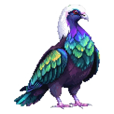 Nicobar pigeon with iridescent plumage and white tail sticker