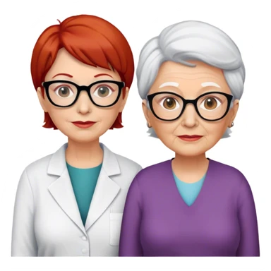2 professeur qui pose une question : une prof qui a 80ans brune blanche cheveux très courts avec des lunettes peau blanche avec un masque cherurgical . La deuxième prof : 50ans cheveux rousse peau blanche
 sticker