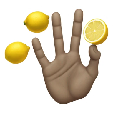 a hand (with 5 fingers) squeezing a lemon sticker