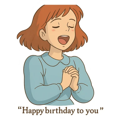 ghibli style lady singing a birthday song sticker