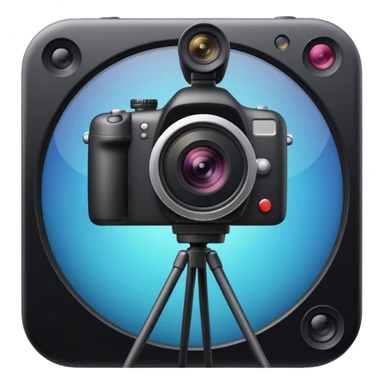 Emoji of a photo camera on a tripod, iPhone emoji style. Flat design, smooth gradients, rounded edges, soft shadows, clean look, white background sticker