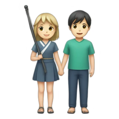 boy and girl holding Japanese flag sticker