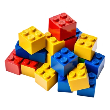A small stack of colorful Lego-style blocks with happy faces sticker