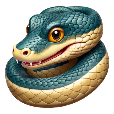 Cinematic Comical Chinese Water Snake Portrait Emoji, Head tilted dramatically with an exaggeratedly amused expression, featuring a striking, glossy scaled body with bold patterns and wide, expressive eyes filled with playful disbelief, Simplified yet hilariously expressive features, highly detailed, glowing with a slightly sassy aquatic glow, high shine, dramatic yet playful, stylized with an air of cheeky water mischief, soft glowing outline, capturing the essence of a spirited and over-the-top water snake that feels like it could slither its way into internet fame instantly! sticker