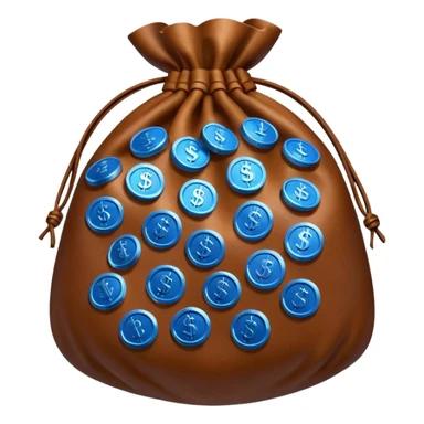 brown money bag of blue coins sticker