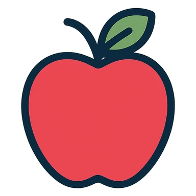 apple, lineal color icon style, black outlines with color fill, clear and friendly, suitable for UI icon sticker