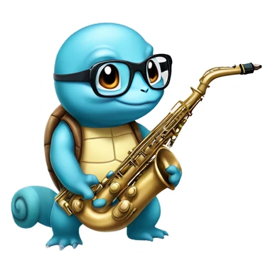 Squirtle from Pokemon with glasses and a saxophone sticker