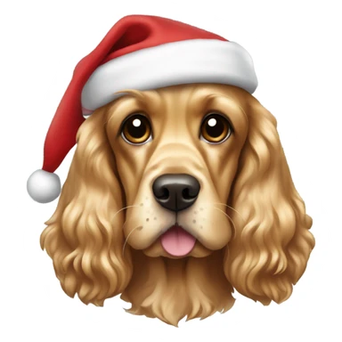 golden English cocker spaniel wearing a Santa hat sticker