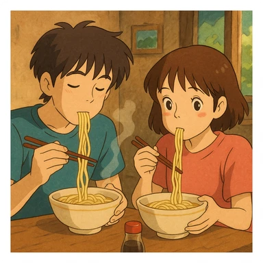 couple eating noodles sticker
